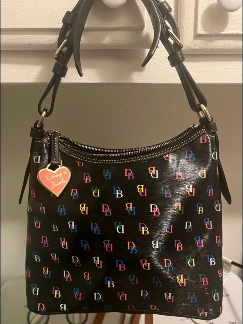 Rare Dooney & Bourke Black Multicolor Logo Hobo Shoulder Bag - Picture 9 of 11